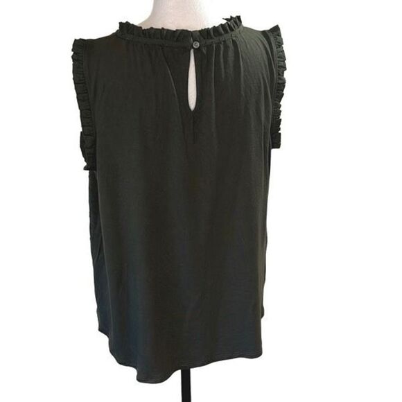 Loft Women's Ruffle Tank Blouse Sleeveless‎ Top Casual Summer Olive Green Petite - Picture 3 of 8